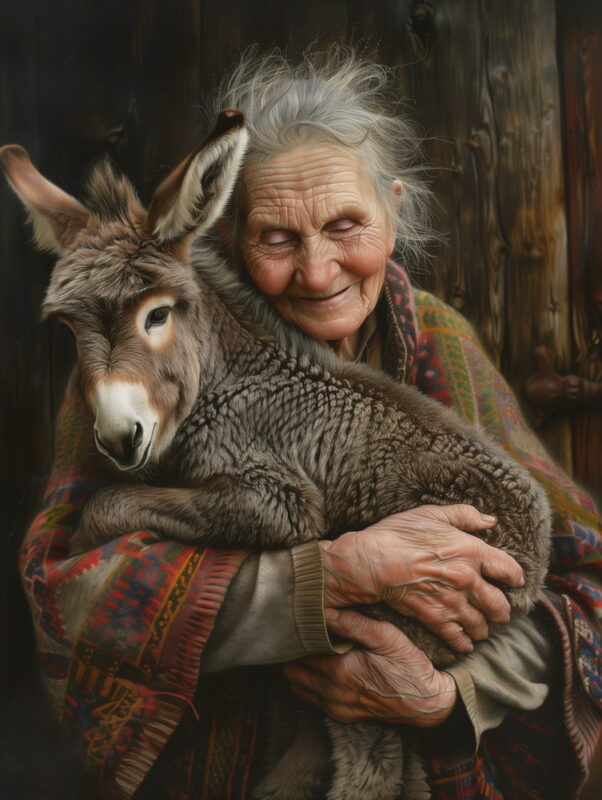 elena_84634_an_old_woman_carries_a_little_donkey_in_her_arms_th_86382ee9-aab3-4272-899b-3b5afd735f6c