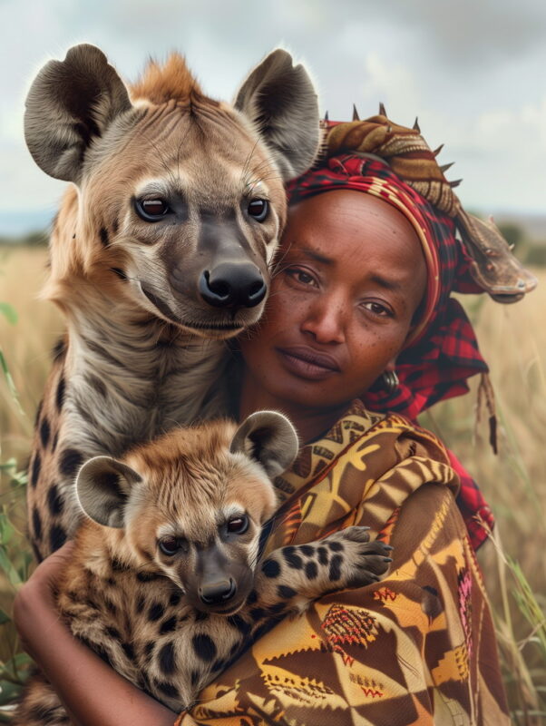 elena_84634_hyena_with_a_cub_and_a_woman_together_in_the_savann_2d1826a4-5d42-4e83-8f91-822a55d4f7ec