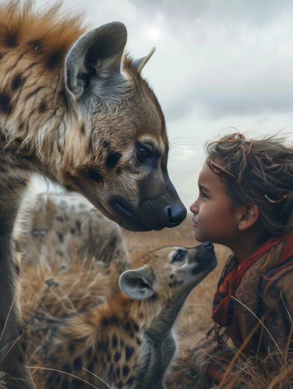 elena_84634_hyena_with_a_cub_and_a_woman_together_in_the_savann_4cd79113-719f-4147-833c-f04d3e0facab